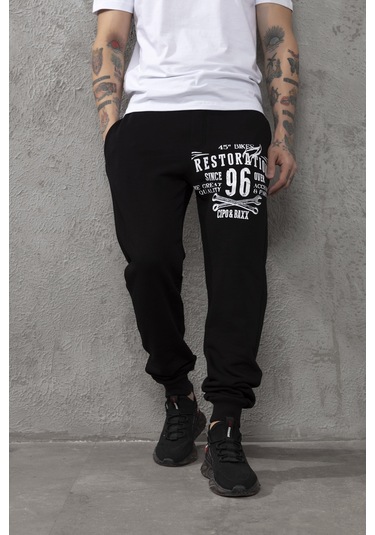 Cr156 Restoration Baskılı Erkek Eşofman Altı Siyah