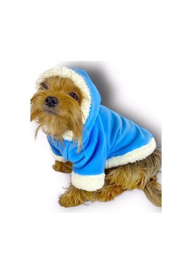 Kemique Blue Furry Kapşonlu Ceket Sweat Köpek Kazağı