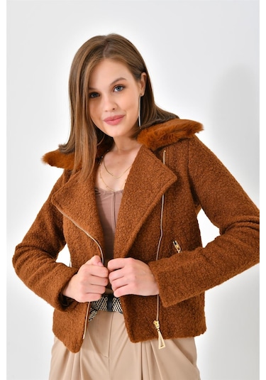 Ftz Women Kadın Kürk Detay Mont Taba Rbn4039-taba Taba