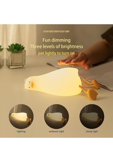 Szypzstore Yatan Ördek Gece Lambası, Led Ördek Lambası, Sevimli Işık Ördek, Silikon Kısılabilir Bebek Odası Gece Lambası 48sr75 Beyaz