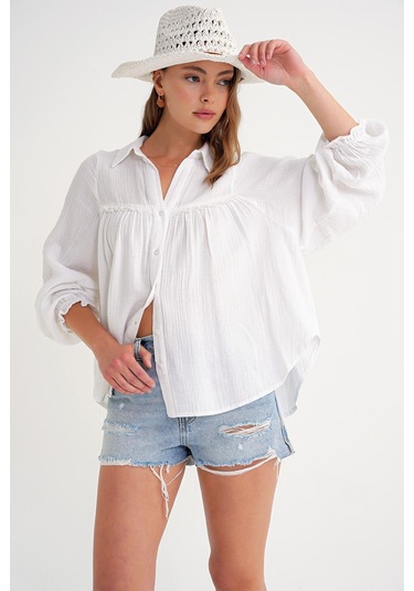 4677 Kadın Dantel Detaylı Müslin Gömlek Beyaz Beyaz 4677 Kadın Dantel Detaylı Müslin Gömlek Beyaz Beyaz