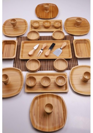 Atbyhome Bambu Loft 6 Kişilik 31 Parça Doğal Bambu Kahvaltı Takımı - Kahvaltı Seti Sunum Seti Bambu