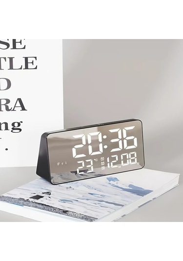 Willowhaven Siyah Beyaz Işık Usb Aynalı Led Dijital Saat - Dokunmatik Ses Kontrollü Beyaz Işıklı Siyah