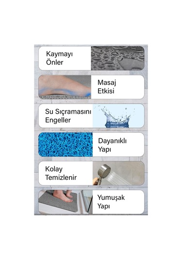 Banyo Paspası Kaymaz Paspas Su Emici Islak Zemin Duşa Kabin Ve Küvet Paspası Kivircik Paspas 40x60cm Mavi