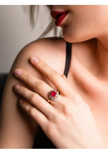 Lamponi 925 Ayar Gümüş Büyük Taşlı Altın Kaplama Yüzük 258609295 Altın