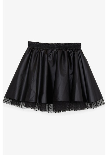 Breeze Kız Çocuk Deri Etek Tüllü Beli Lastikli 8-12 Yaş, Siyah Siyah