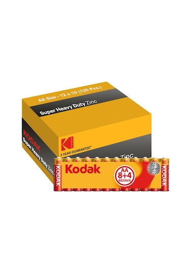 Kodak KAAHZ-8+4 Super Heavy Duty Çinko Karbon Shrink AA Kalem Pil 12 x 10'lu