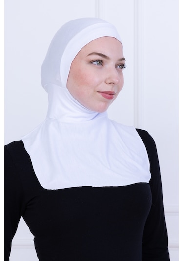 Beyaz Ninja Bone Boyunluklu Likralı Sporcu Bonesi Kadın Pratik Tesettür Hijab Başörtü Beyaz