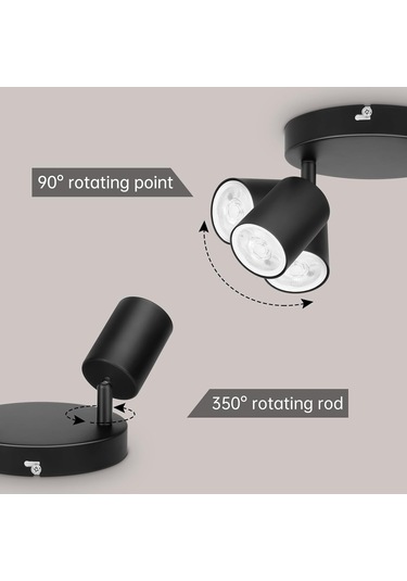 Siyah Tavan Spotu, Gu10 Led Tavan Lambası, 2 Ayarlanabilir Spot, Yuvarlak Tavan Aydınlatması, Ampulsüz Teslimat