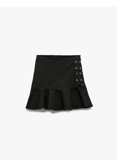 Koton Bağlama Detaylı Viskon Karışımlı Volanlı Etek Siyah 6wkg70017ak Siyah