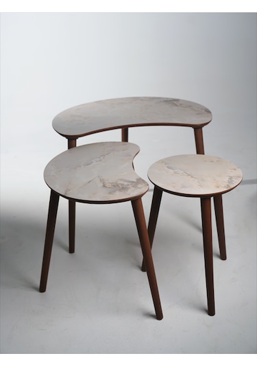 Berlin 3'lü Zigon Sehpa &100 Mdf Buz Gri Mermer Desen