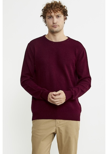 Basic Sıfır Yaka Triko Kazak - Bordo 001