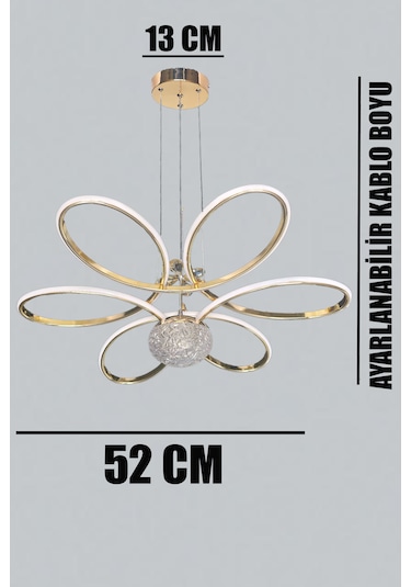 Fuzon Orkide Rose Gold Kaplama Led Avize Büyük Salon Avize 3 Renk Kumandalı Avize Rose Gold