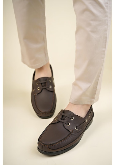 Muggo Miller Garantili Hakiki Deri Erkek Günlük Klasik Casual Ayakkabı Kahverengi