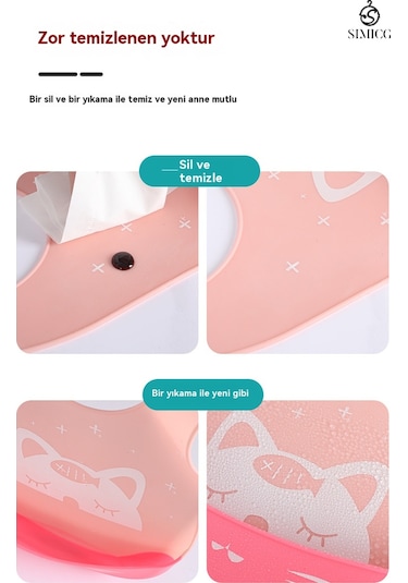 Beyaz Renk Panda Desenli Silikon Önlük