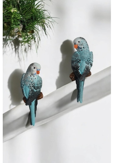 2 Adet Yeşil El Boyaması Muhabbet Kuşu Duvar Balkon Bahçe Süsü