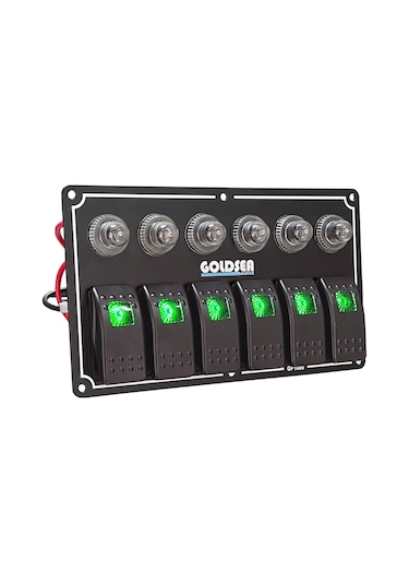 Goldsea Marine Switch Panel 6 Anahtarlı Otomatik Sigortali 12-24V Sigorta Paneli Yeşil Led