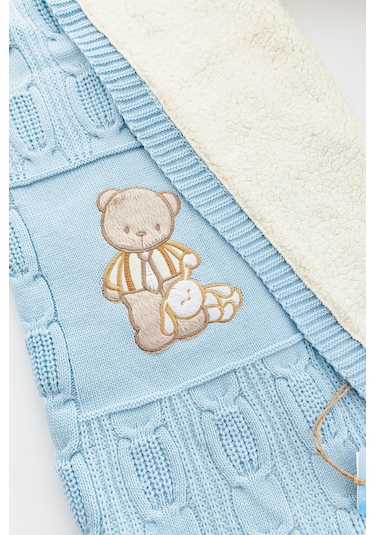 Ayıcık Figürlü Triko Bebek Battaniyesi Mavi