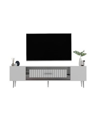 Lahor Tv Sehpası Tv Ünitesi 150 Cm Beyaz Gümüş