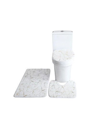 Neevoyu Beyaz Yumuşak Polyester Banyo Seti: Su Emici Banyo Halısı, Tuvalet Örtüsü Ve U Şekilli Paspas - Kaymazsız Tabanlı, Kolay Temizlenir Beyaz