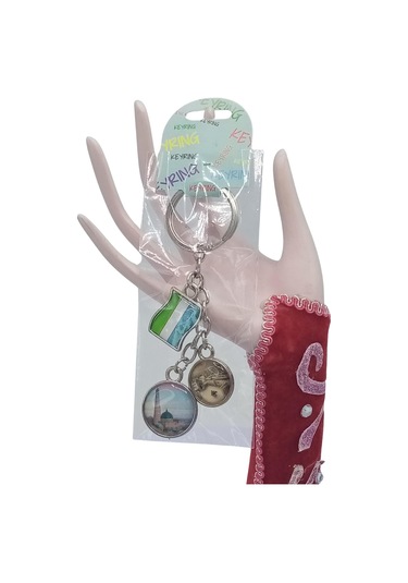 Özbekistan Üçlü Epoksi Metal Çift Taraflı Damla Anahtarlık Uzbekistan Gümüş