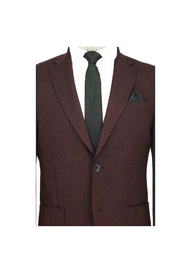 Kendinden Desenli Slim Fit Sivri Yaka Bordo Erkek Ceket 001
