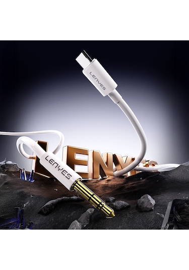 Lenyes Ax102 Type-c To 3.5mm Aux Audio Kablo 1m Beyaz Beyaz