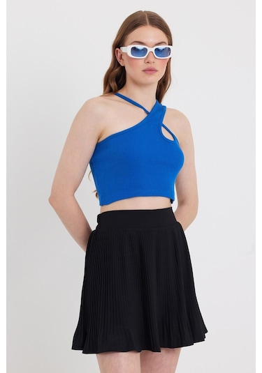 Quhox Kadın Askılı Crop Kaşkorse Saks