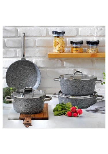Schafer Millard Yanmaz Yapışmaz Tencere Seti 7 Parça-gri