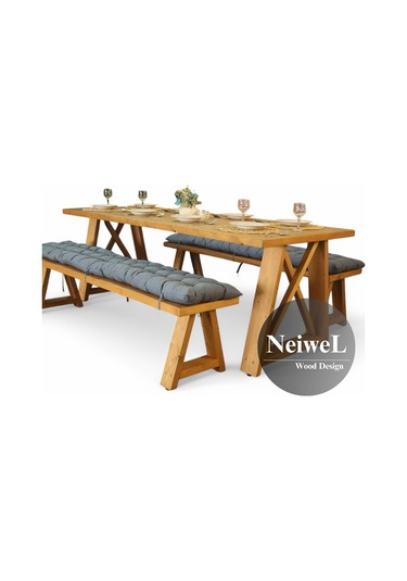 Neiwel İvea Doğal Ahşap Banklı Mutfak Ve Yemek Masası Takımı-100-240 Takım Açık Ceviz