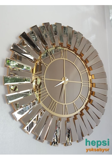Güneş Gold Bronze Altın Bronz 85 Cm Dekoratif Aynalı Duvar Saati