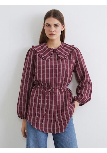 LC Waikiki Bordo Bebe Yaka Ekose Kadın Gömlek Tunik