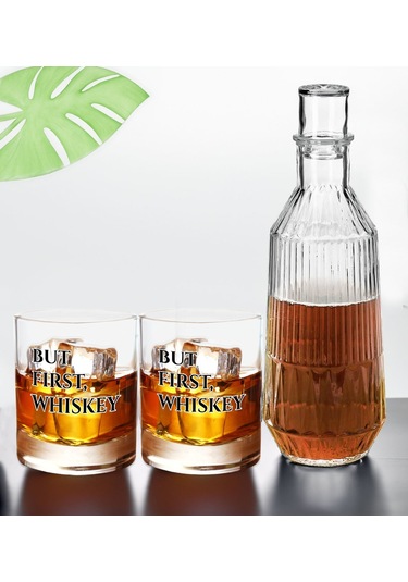 Bk Gift Kişiye Özel İsimli Dtf But First Whiskey Tasarımlı İkili Viski Kadehi Ve Karaf Seti, Arkadaşa Hediye, Sevgiliye Hediye Kobitmeyencom30441 Bk G