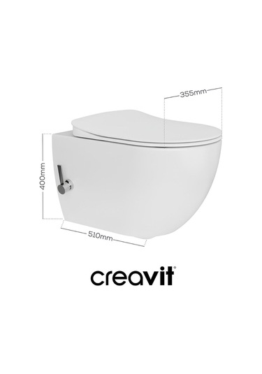 Creavit Free Entegre Ara Musluklu Kanallı Asma Klozet Fe320, Creavit Free Duck Duroplast Yavaş Kapak Beyaz