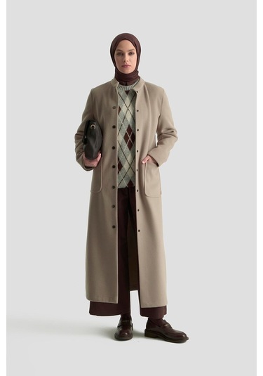 Armine Hakim Yaka Kaşe Kap 25kd1124 Camel Camel