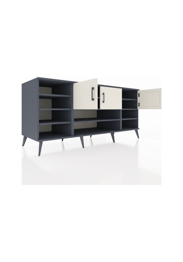 Kronos Konsol 9 Raflı 3 Kapaklı 176x59x83 Antrasit-aytaşı/çam Aytaşı/çam