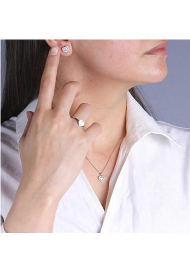 Diamond Line - Gülaylar - Beyaz Altın 8 Ayar Kalp Küpe N11.9219