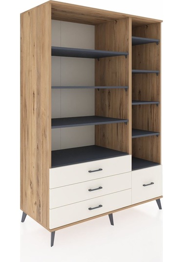 Kronos Dolap 9 Raflı 4 Çekmeceli 132x59x195 Çam-antrasit/aytaşı Antrasıt/aytası