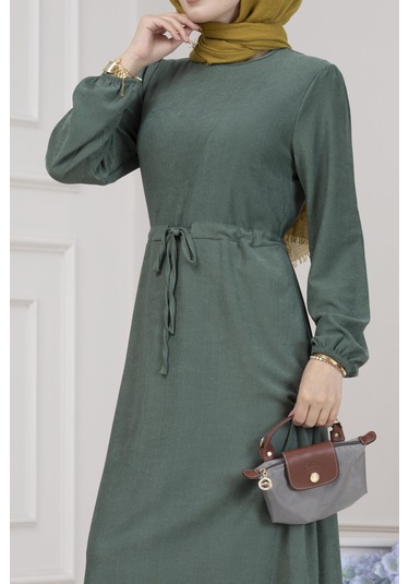 Beli Tünelli Fitilli Aslı Elbise-yeşil-5468 Yeşil