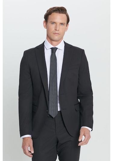 AC&Co / Altınyıldız Classics Erkek Siyah Slim Fit Dar Kesim Mono Yaka Takım Elbise 4A3023100061SYH566N Siyah