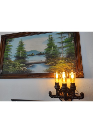 Endüstriyel Tasarım Vintage Duvar Aplik Borulardan Lamba 3'li Sarı