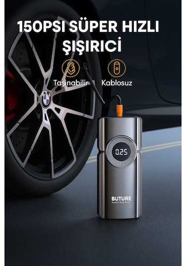 Buture BETA01 3500A 2000mah Lastik Şişirme Kompresörlü Taşınabilir Akü Takviye Kiti (Çanta + Led Lamba + Powerbank)