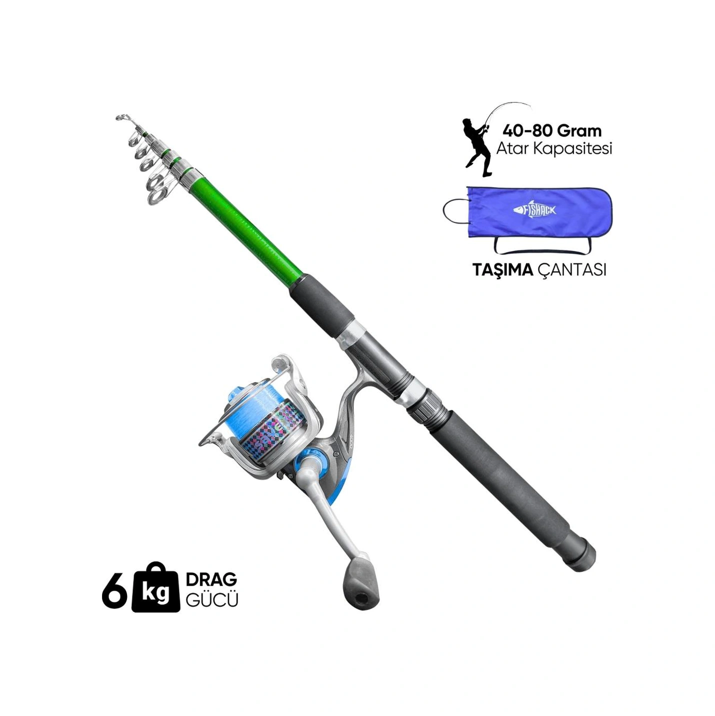 Olta Seti - 300cm Olta Kamışı 40-80gr / 4000'lik Olta Makinesi Xa-yeşil - Taşıma Çantalı