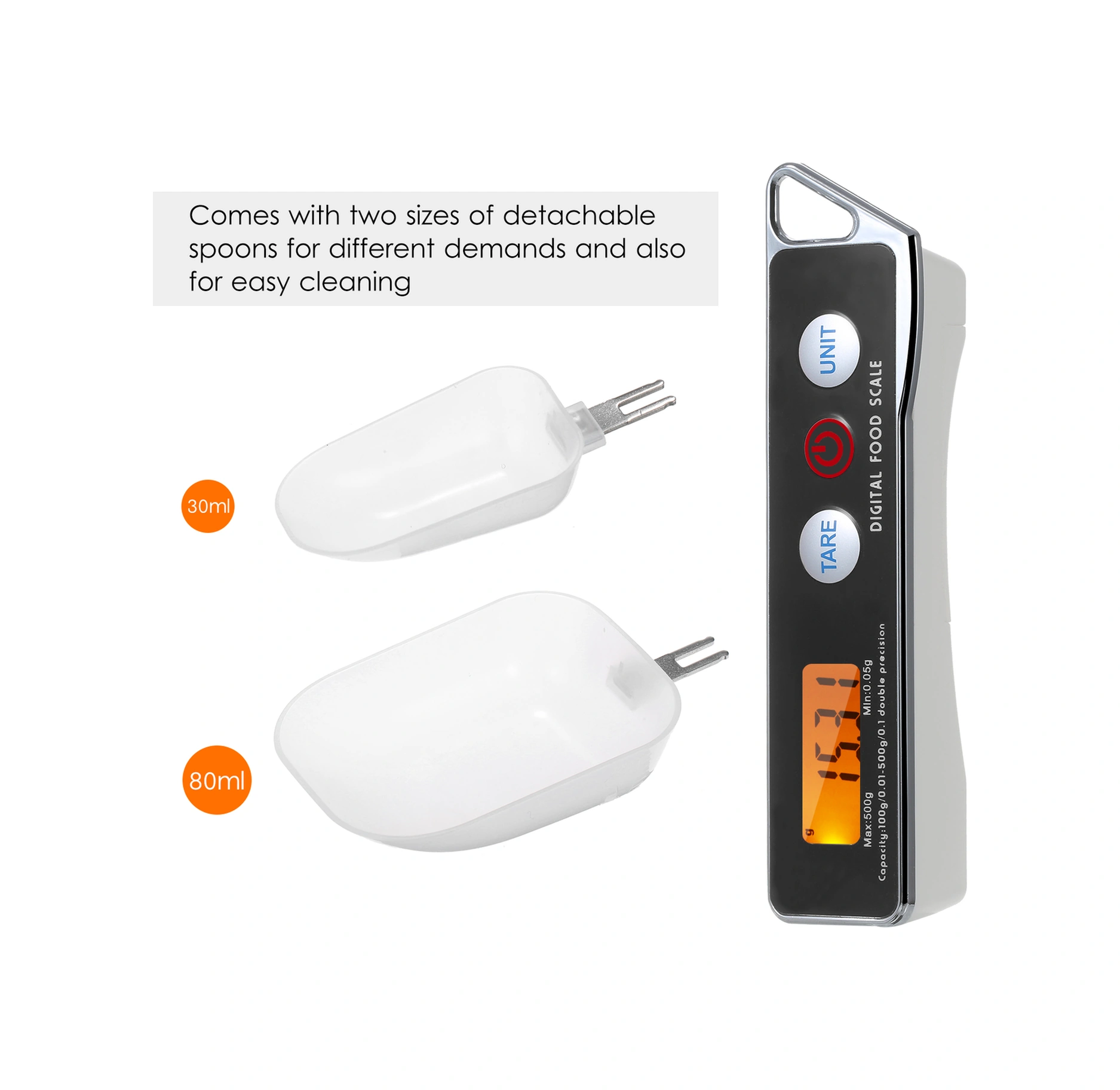 Folinda Ev Kullanıma Dijital Ölçüm Kaşığı, Hamur Şeker Tuz Hassas Ağırlık Ölçer, 0.05g-500g Aralığı, 30ml Ve 80ml İki Kaşık, Siyah Pil Dahil Değil Siyah