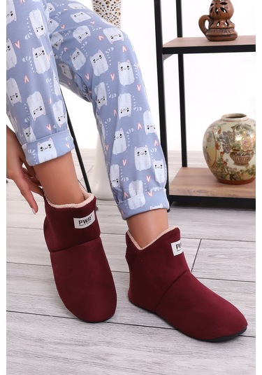 U001 Erkek Kadın Çocuk Ev Pandufu Botu Ev Ayakkabısı Mürdüm