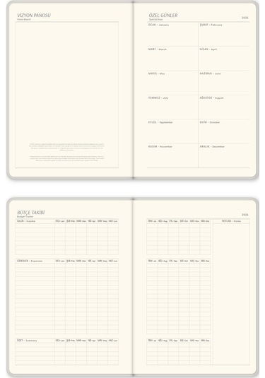 2026 A5 Keten Haftalık Ajanda 12 Aylık Krem Krem