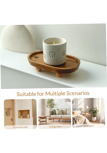 Shineyee Ahşap Mutfak Dekoratif Tepsi Tutucu, Oval Şekil, Yuvarlak Ayaklı, Dekor İçin Yükseltici Stand 11.8x19.8x4.3 Cm