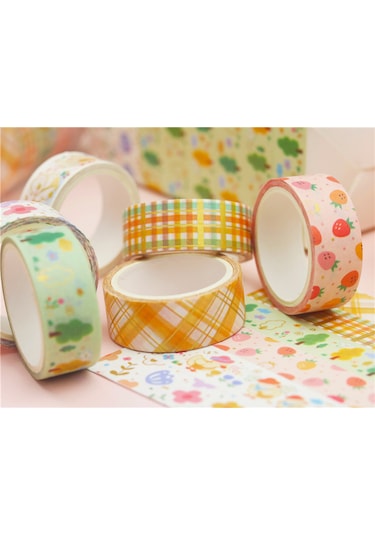 Reedark 6 Rulo Şirin Bant Seti - Altın Yaldızlı Dekoratif Yapışkanlı Bant 15mm Dıy Ve Hediye Paketleme İçin