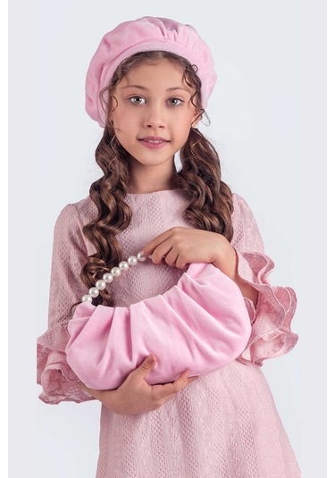 Pudra Valon Kesim Şapkalı-çantalı Elbise Pudra