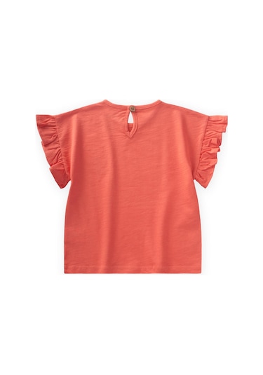 Cigit Lale Aplikeli Kız T-shırt 1-7 Yaş Mercan Mercan